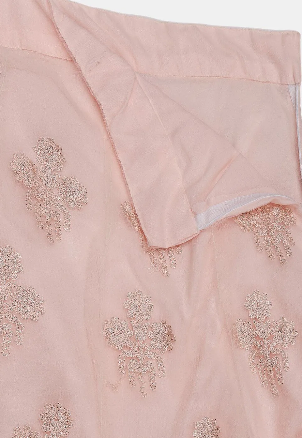 Embroidered Net Lehenga in Peach