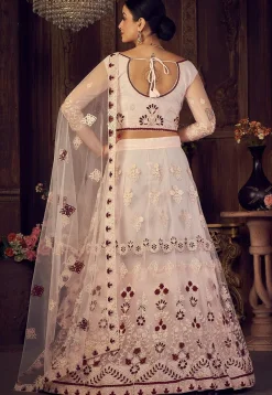 Embroidered Net Lehenga in Peach