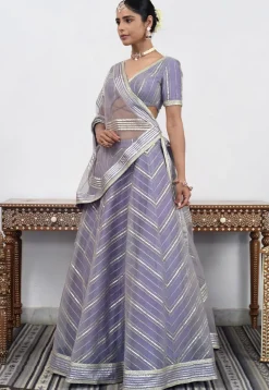 Embroidered Net Lehenga in Light Purple