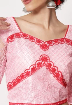Embroidered Net Lehenga in Light Pink