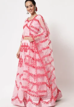 Embroidered Net Lehenga in Light Pink
