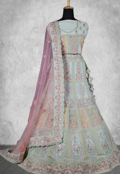 Embroidered Net Lehenga in Dusty Blue