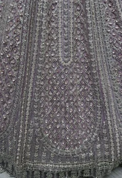 Embroidered Net Lehenga in Purple