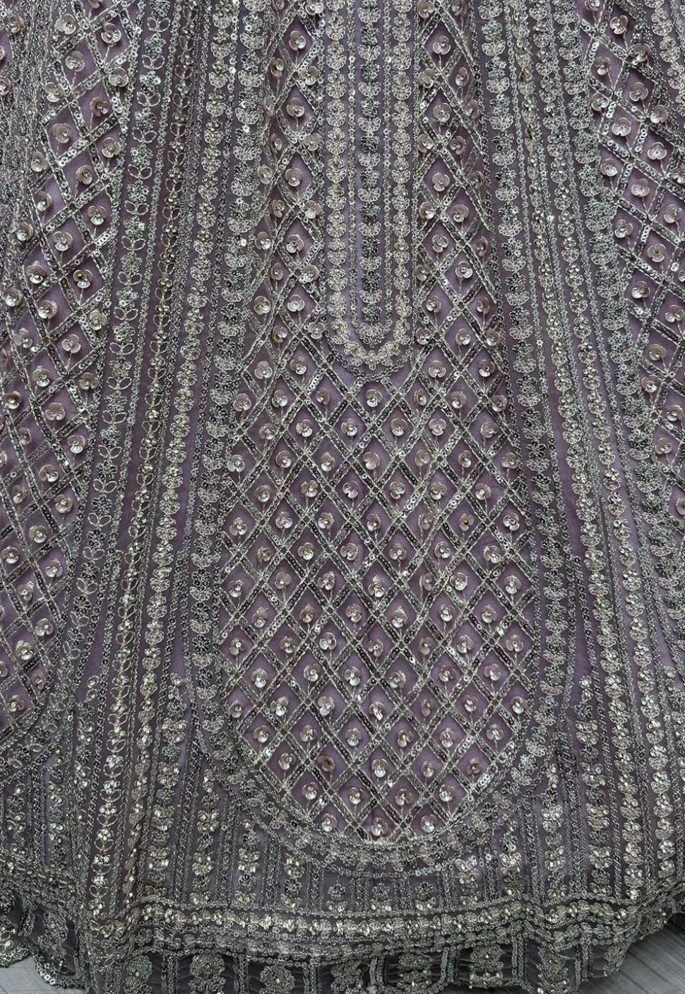 Embroidered Net Lehenga in Purple