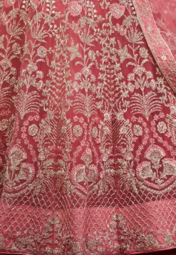 Embroidered Net Lehenga in Pink