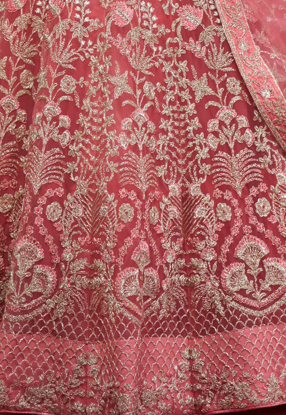 Embroidered Net Lehenga in Pink