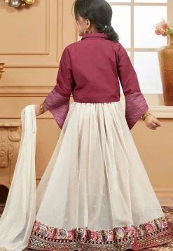 Embroidered Net Lehenga in Light Beige