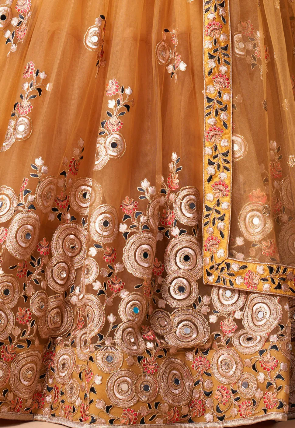 Embroidered Net Lehenga in Yellow