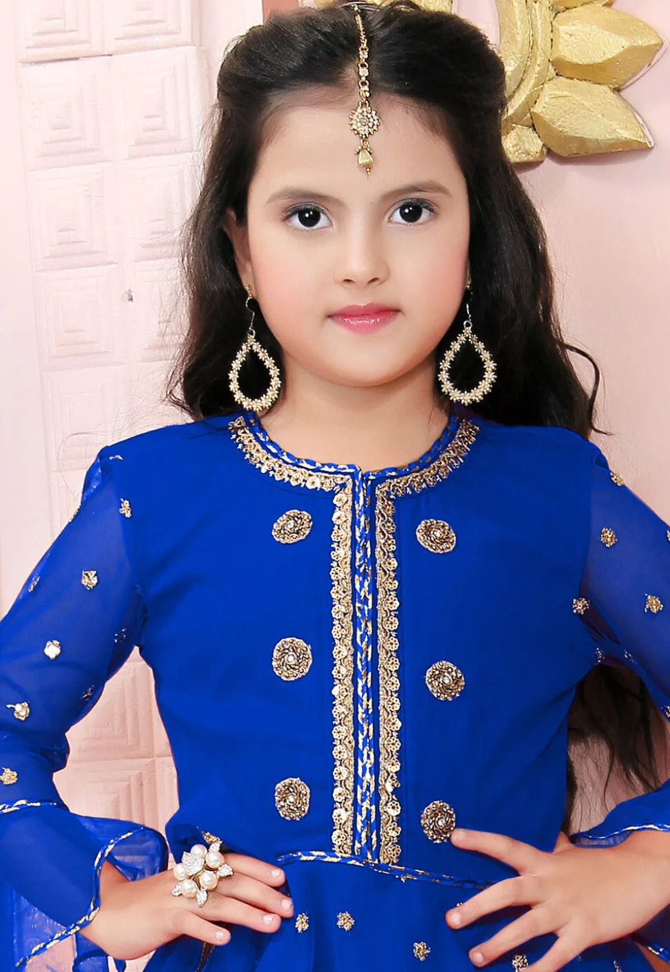 Embroidered Net Lehenga in Royal Blue