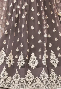 Embroidered Net Lehenga in Grey