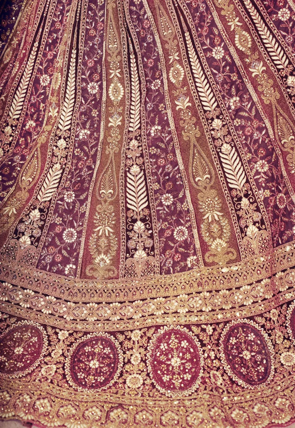 Embroidered Net Lehenga in Purple