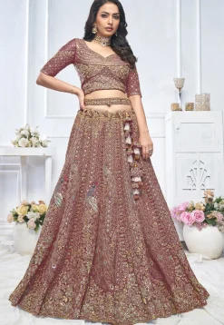 Embroidered Net Lehenga in Dusty Purple