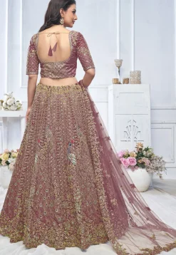 Embroidered Net Lehenga in Dusty Purple