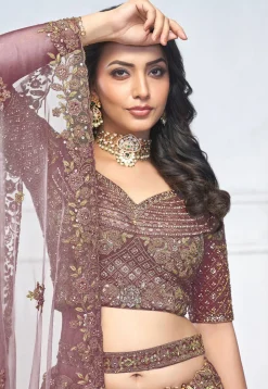 Embroidered Net Lehenga in Dusty Purple