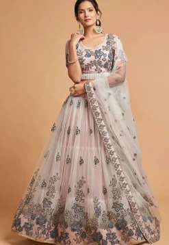 Embroidered Net Lehenga in Light Pink