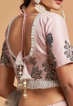 Embroidered Net Lehenga in Light Pink