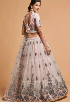 Embroidered Net Lehenga in Light Pink