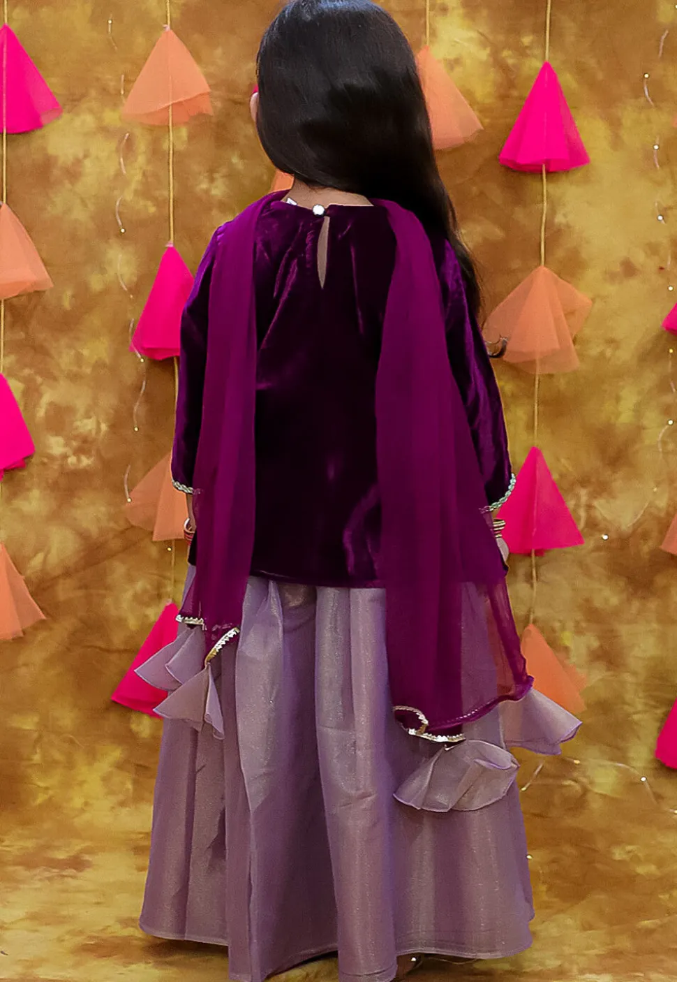 Embroidered Net Lehenga in Dusty Purple