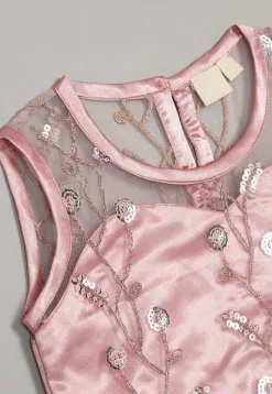 Embroidered Net Lehenga in Pink
