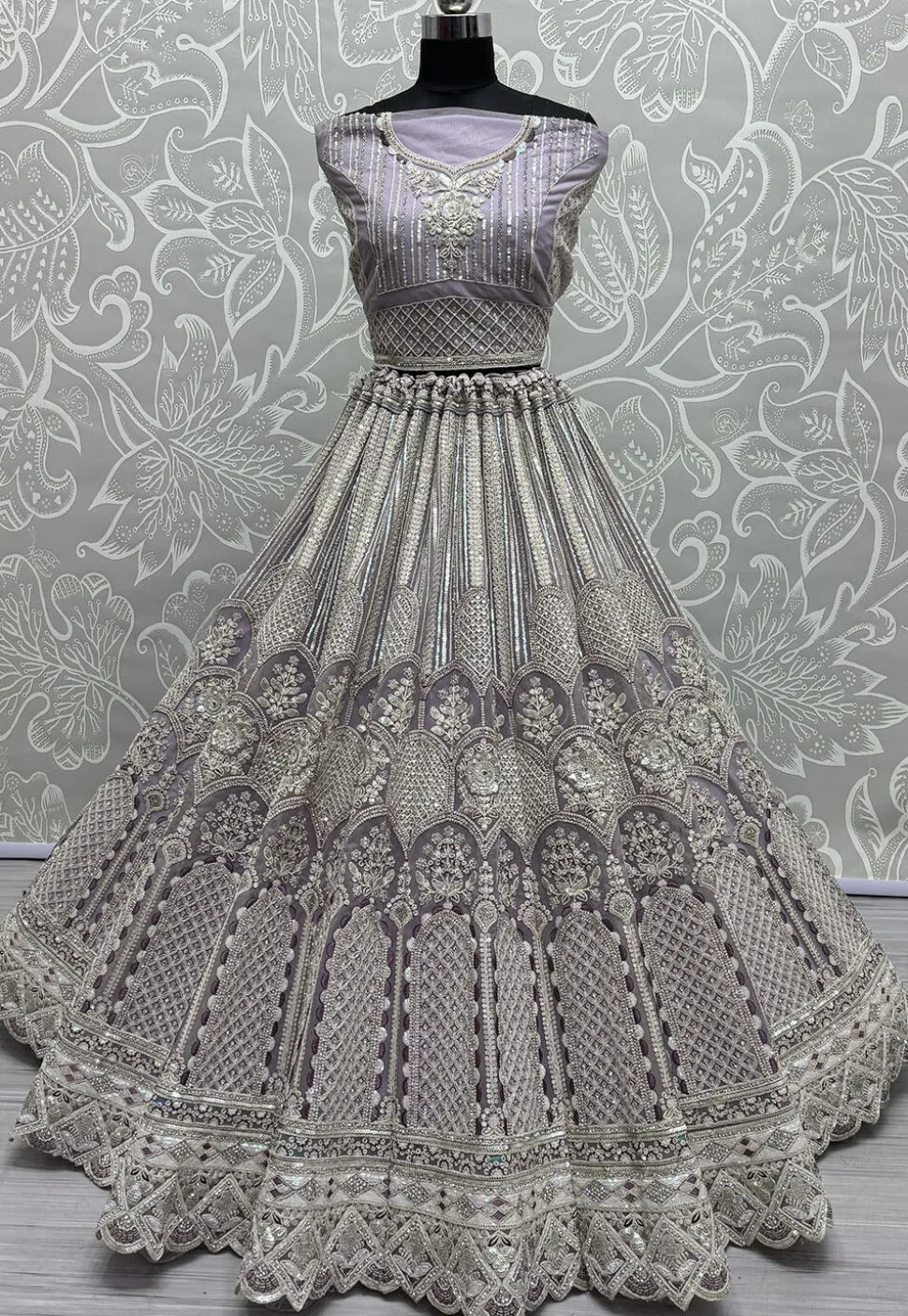Embroidered Net Lehenga in Dusty Purple