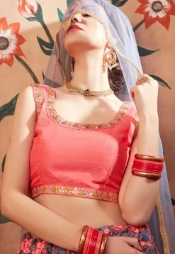 Embroidered Net Lehenga in Grey
