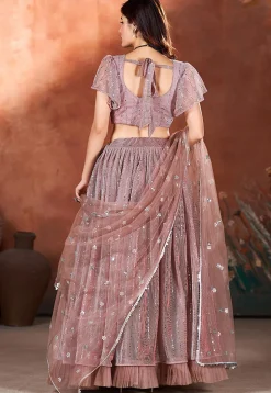 Embroidered Net Lehenga in Old Rose