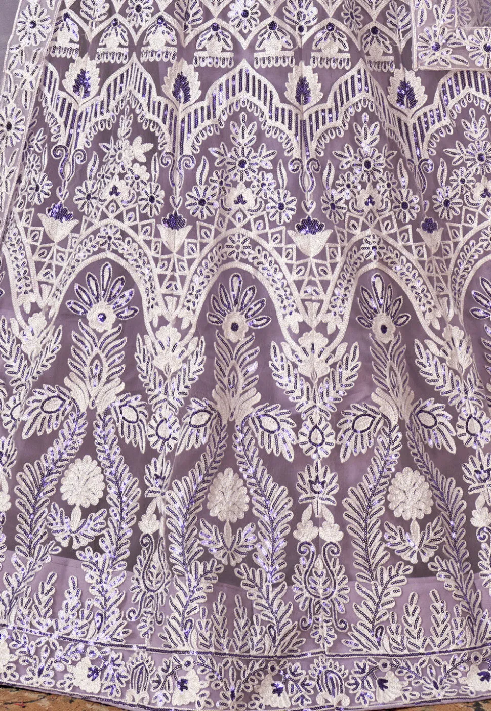 Embroidered Net Lehenga Light Purple