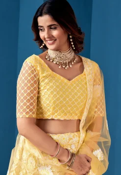 Embroidered Net Lehenga Yellow