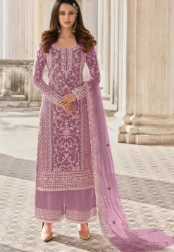 Embroidered Net Pakistani Suit in Purple