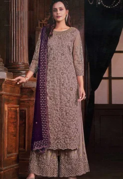 Embroidered Net Pakistani Suit in Dusty Purple