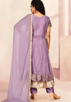Embroidered Net Pakistani Suit in Dusty Purple