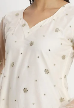 Embroidered Net Pakistani Suit in Cream