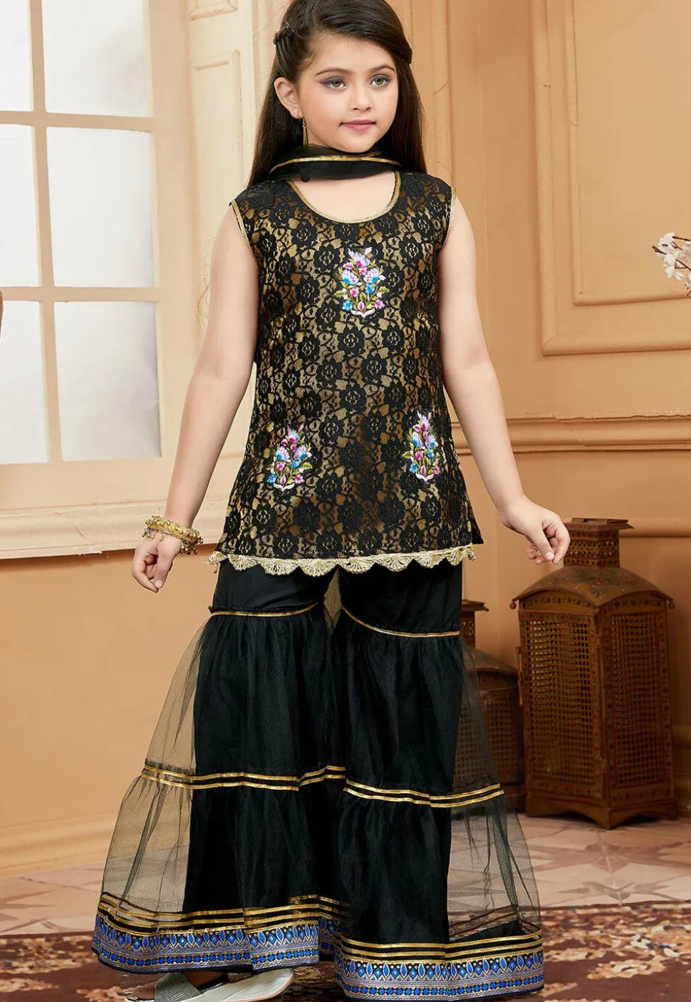 Embroidered Net Pakistani Suit in Black