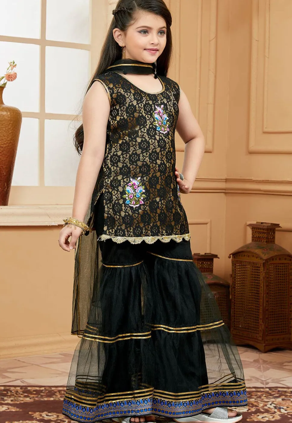 Embroidered Net Pakistani Suit in Black