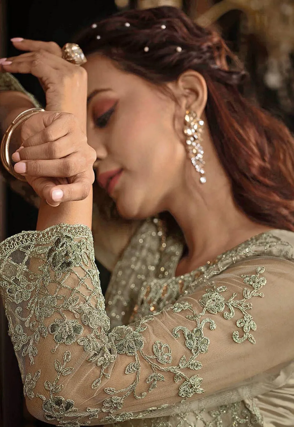 Embroidered Net Pakistani Suit in Light Green