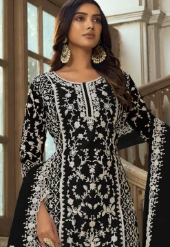 Embroidered Net Pakistani Suit in Black