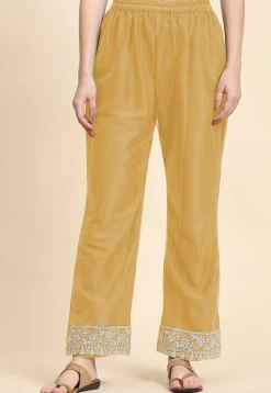 Embroidered Net Pakistani Suit in Mustard