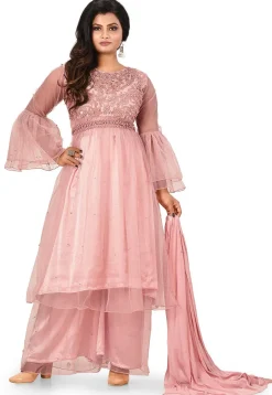 Embroidered Net Pakistani Suit in Pink