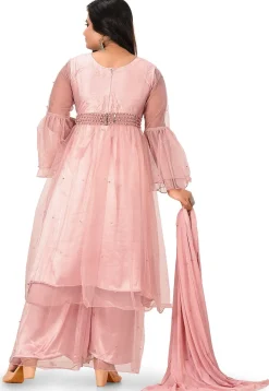 Embroidered Net Pakistani Suit in Pink