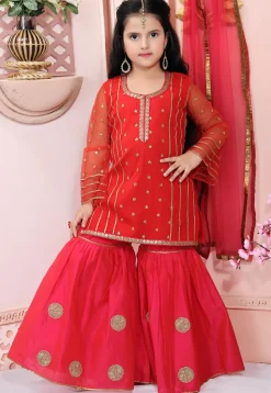Embroidered Net Pakistani Suit in Red