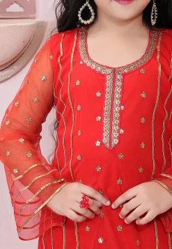Embroidered Net Pakistani Suit in Red