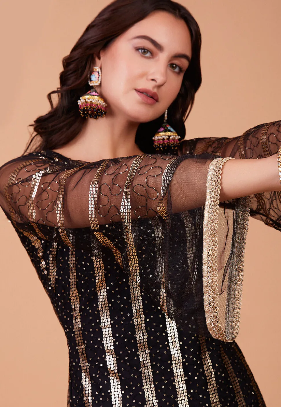 Embroidered Net Pakistani Suit in Black