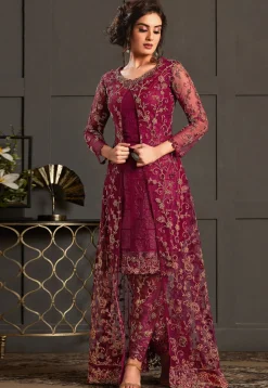 Embroidered Net Pakistani Suit in Purple