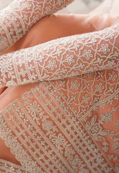 Embroidered Net Pakistani Suit in Peach