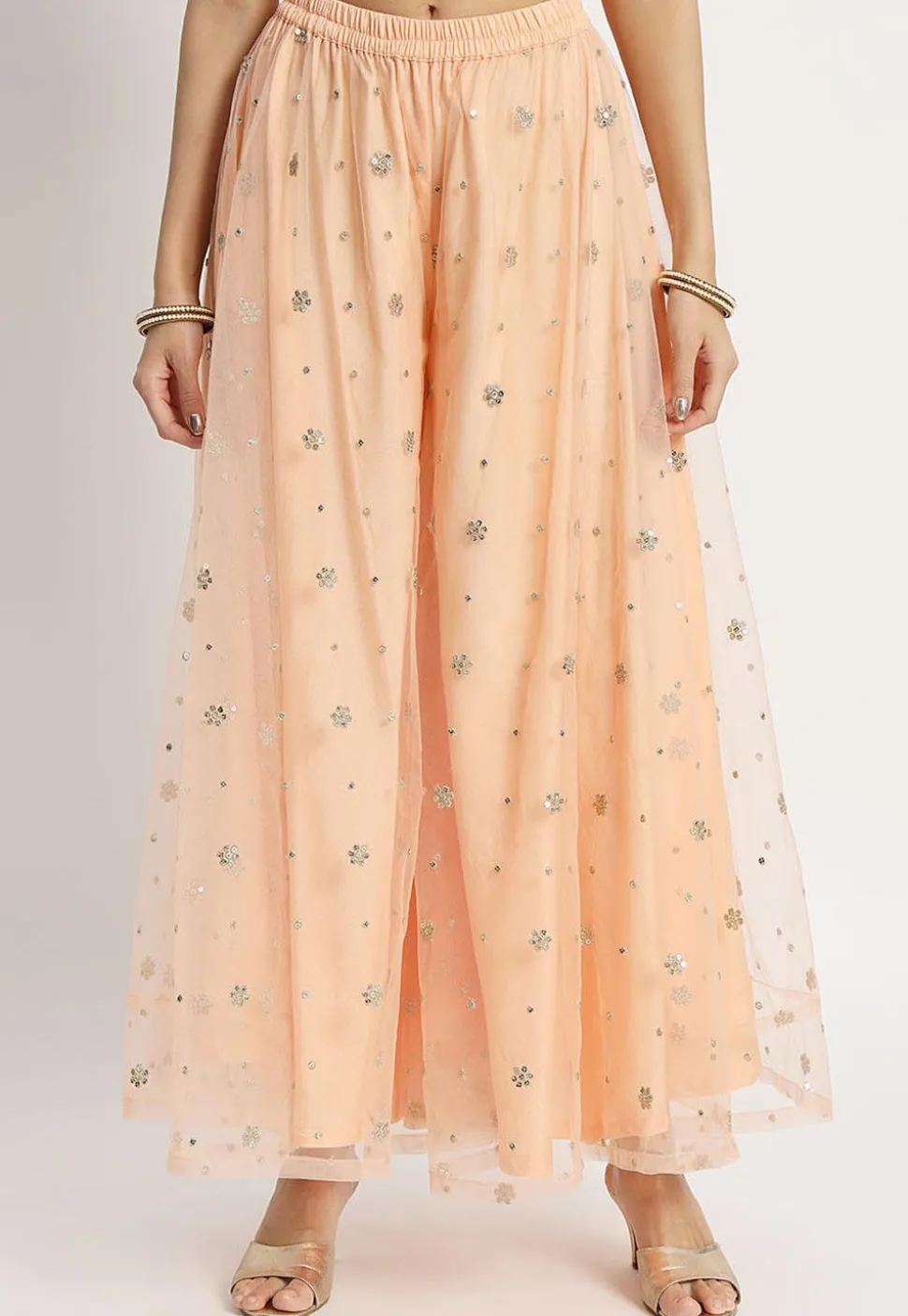 Embroidered Net Pakistani Suit in Peach