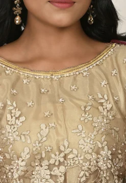 Embroidered Net Pakistani Suit in Beige
