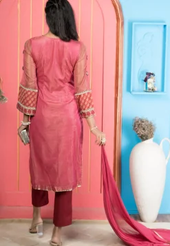 Embroidered Net Pakistani Suit in Pink