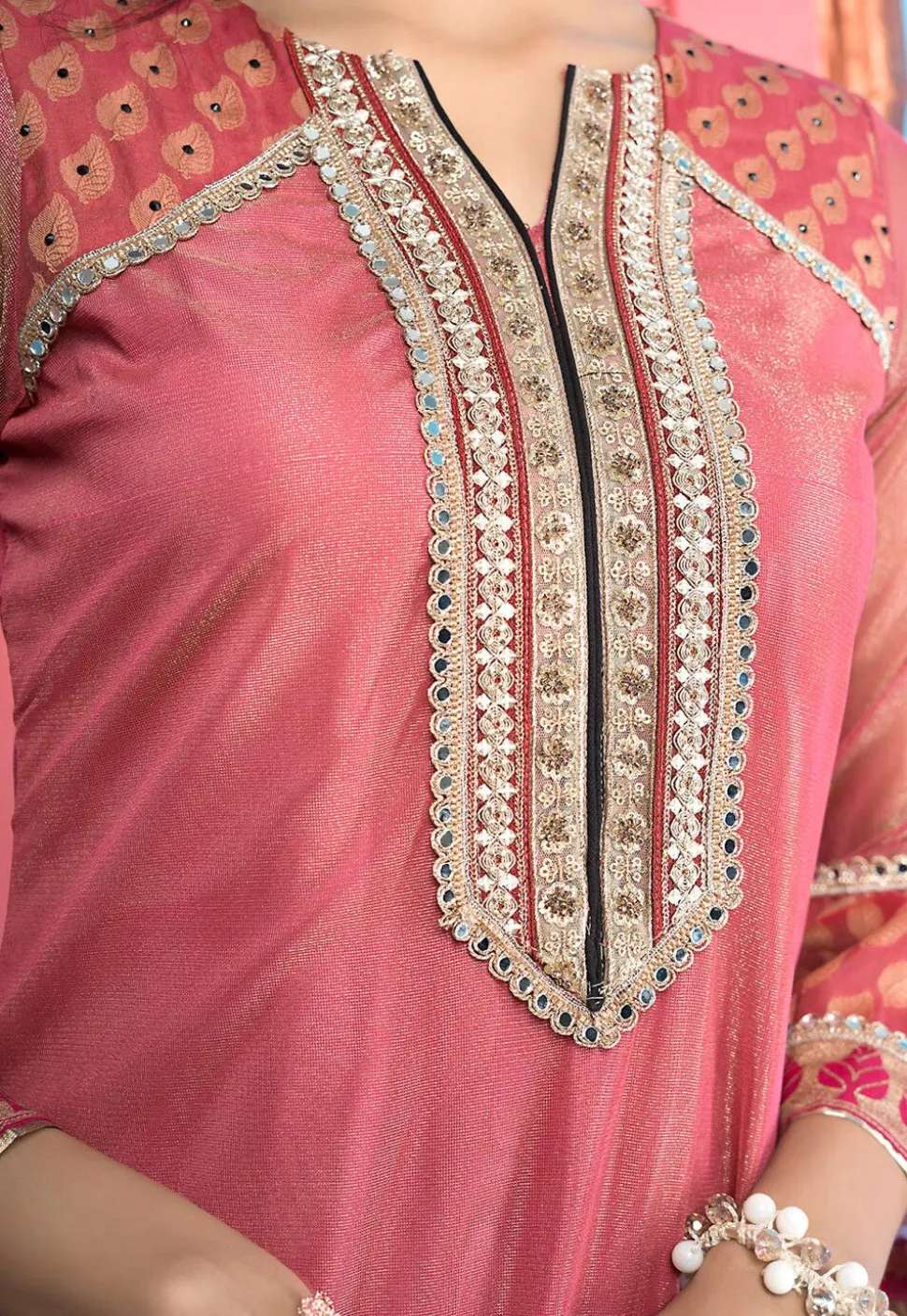 Embroidered Net Pakistani Suit in Pink