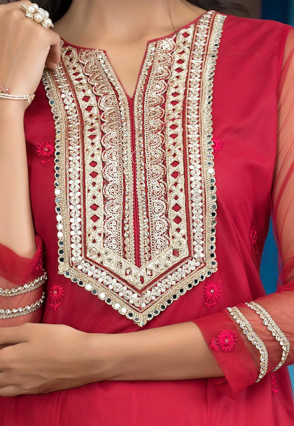 Embroidered Net Pakistani Suit in Pink