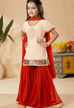 Embroidered Net Pakistani Suit in Peach